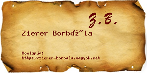 Zierer Borbála névjegykártya